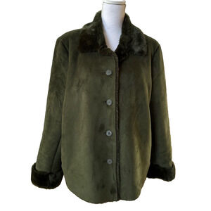 COACO New York Dark Green Suede Faux Fur Lined Jacket Size L Large